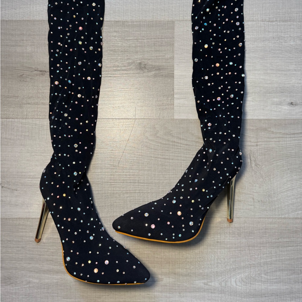 Black high top heels with rhinestones